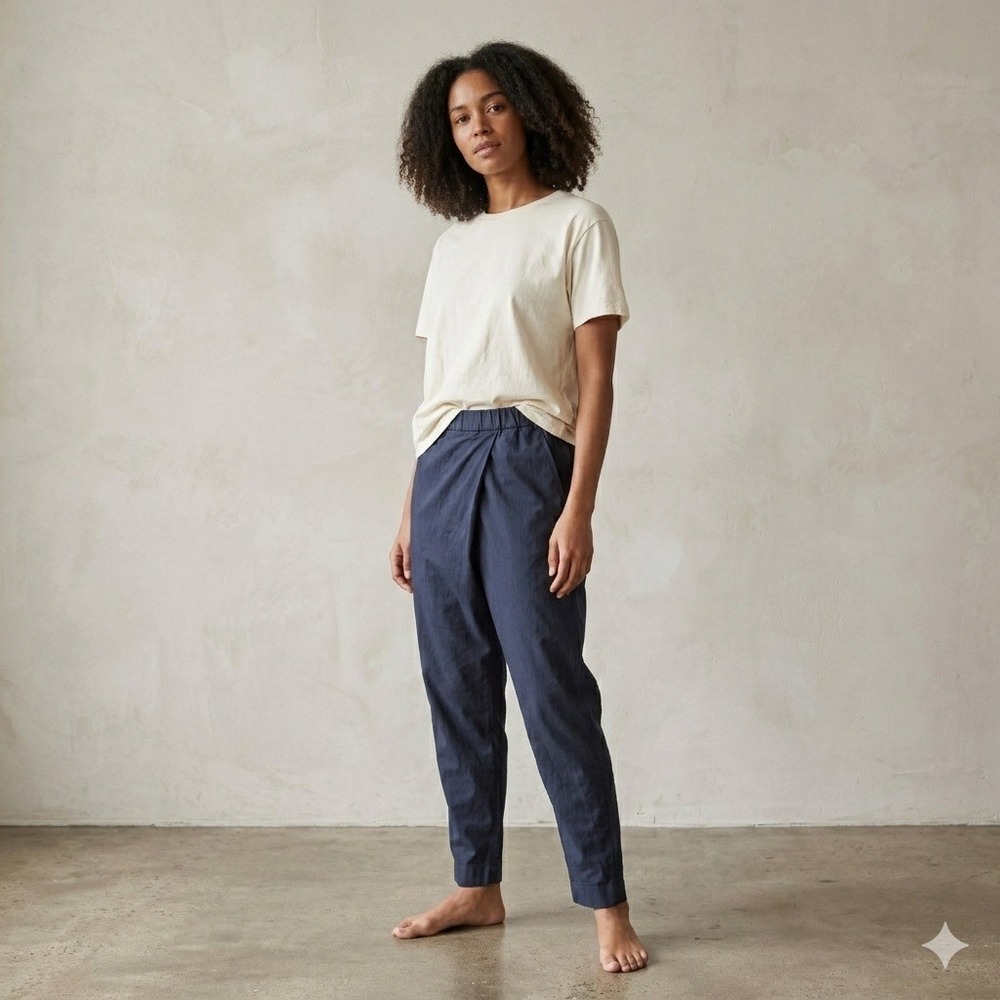 COS Womens Pants 6 Navy Blue Wrap Front Elastic Waist Minimalist Quiet Luxury